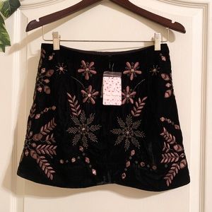 Free People Bright Lights Embroidered Velvet Skirt